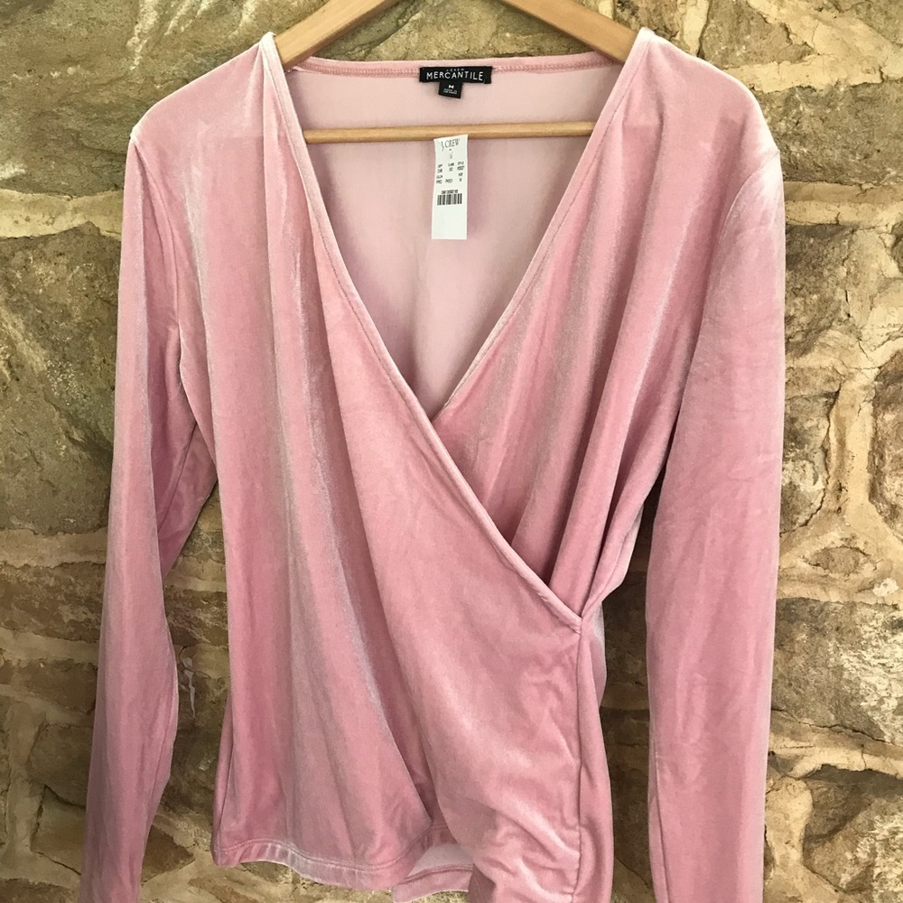 J Crew Factory Faux Wrap Velvet Pink Top- Size M